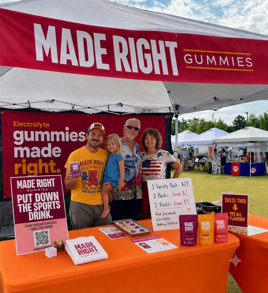 Ian and family at the Made Right Gummies market booth
