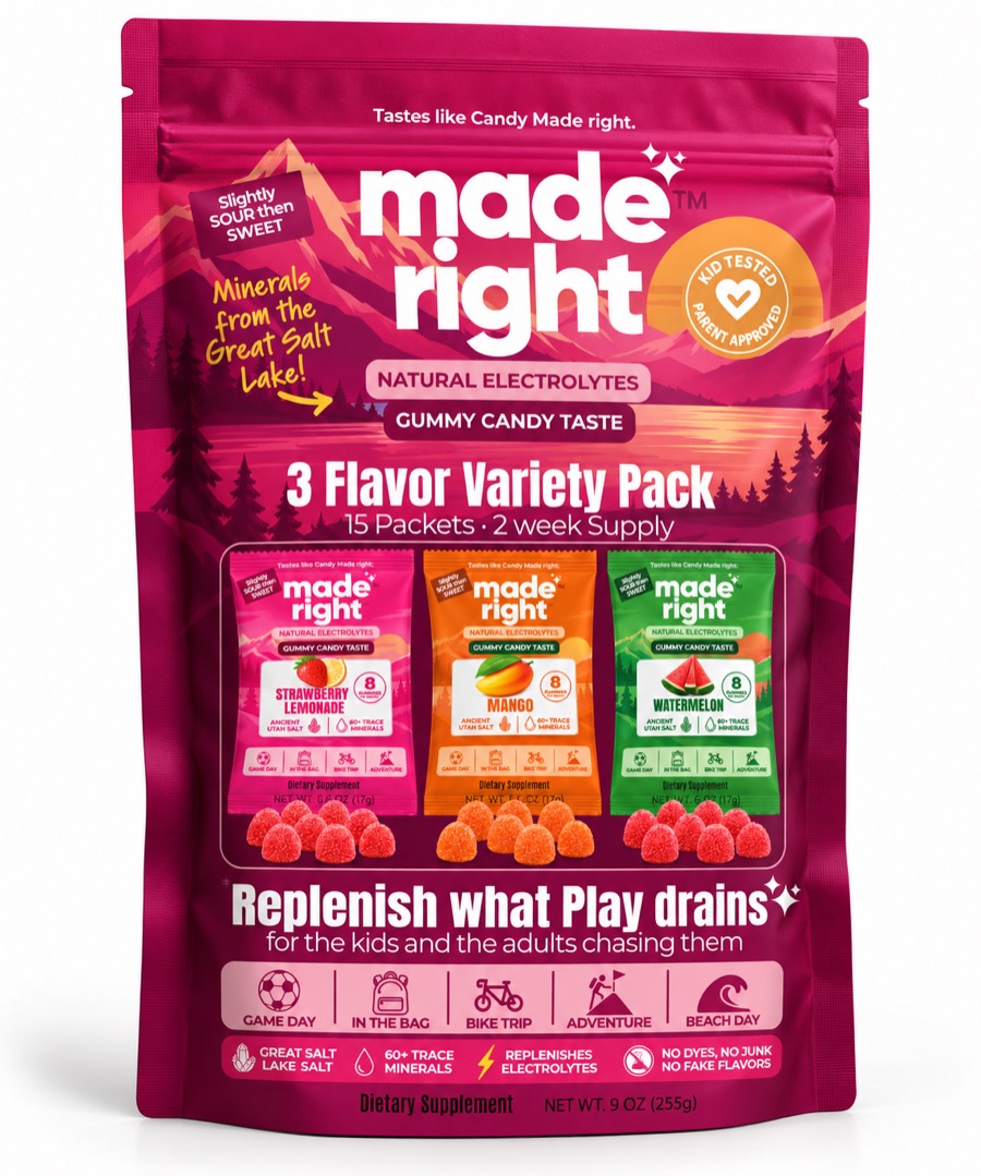 Made Right Gummies 3-flavor variety pack, front and back